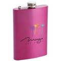 8 Oz. Stainless Steel Flask w/ Pink Metallic Painted Finish